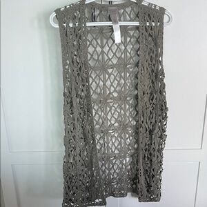 Chico's Olive Crochet Open-Front Vest